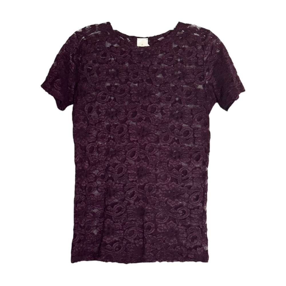 Victoria’s Secret Vintage Y2K Baby Tee Size S Sheer Lace Stretchy Plum Wine Top